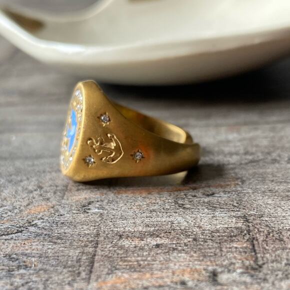 NEW Gold Blue Bird Rhinestone Ring - Picture 7 of 9